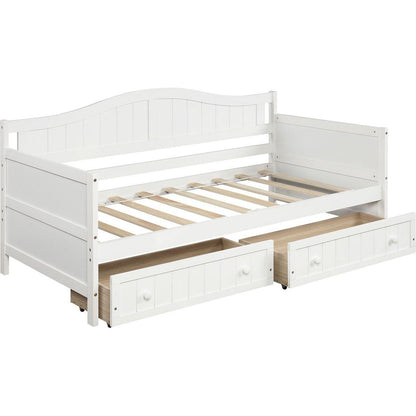 Twin Wooden Daybed with 2 drawers, Sofa Bed for Bedroom Living Room, No Box Spring Needed, White