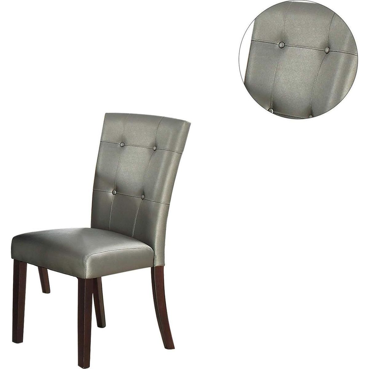 Modern Parson Chairs Silver Faux Leather Tufted Set of 2 Side Chairs Dining Seatings