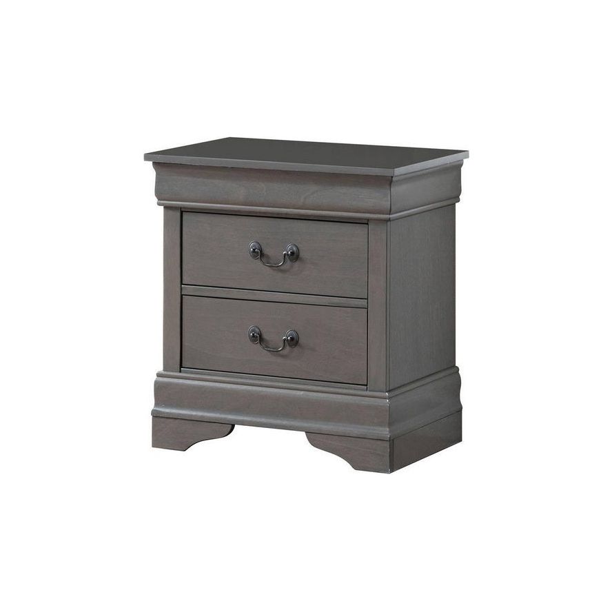 1pc Nightstand Gray Louis Philippe Solid wood English Dovetail Construction Antique Nickle Hanging Pulls