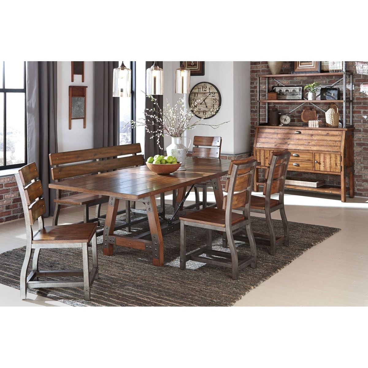 Unique Look Wood Framing Side Chairs 2pc Set Rustic Brown and Gunmetal Finish Industrial Design Casual Dining Furniture