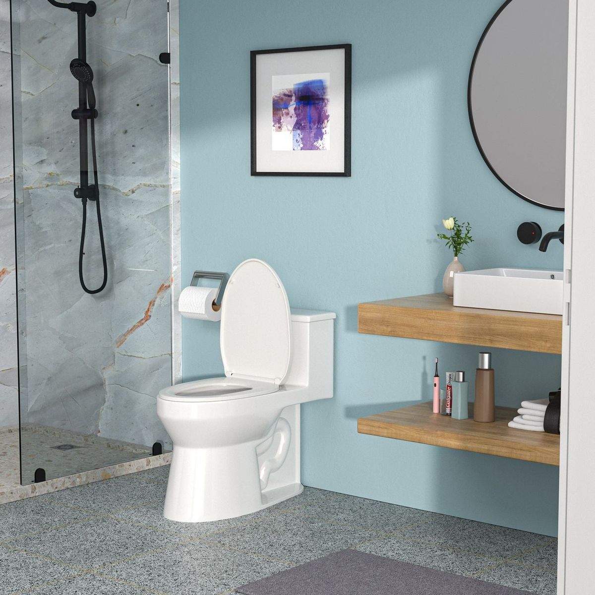 Ceramic One Piece Toilet, Single Flush with Soft Clsoing Seat