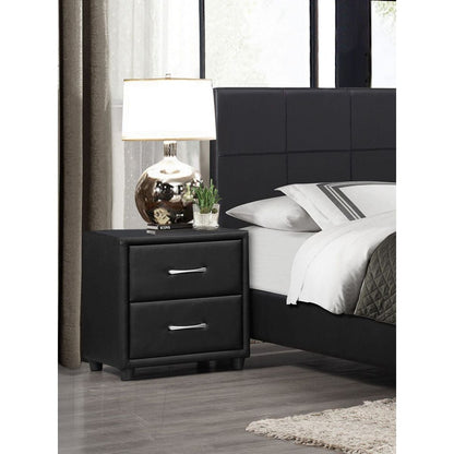 Contemporary Durable Black Faux Leather Covering 1pc Nightstand of Drawers Silver Tone Bar Pulls Stylish Furniture