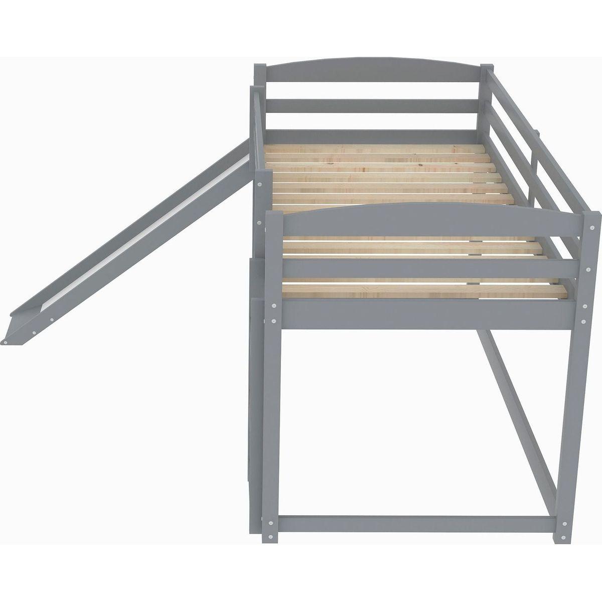 Twin over Twin Bunk Bed with Convertible Slide and Ladder, Gray