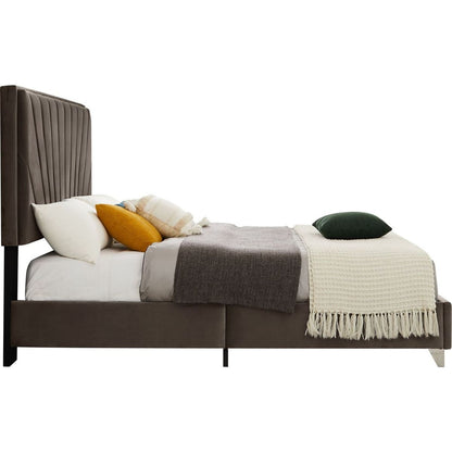 Full bed with one nightstand, Beautiful line stripe cushion headboard, strong wooden slats + metal legs with Electroplate