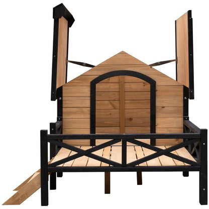 Outdoor Large Wooden Cabin House Style Wooden Dog Kennel with Porch