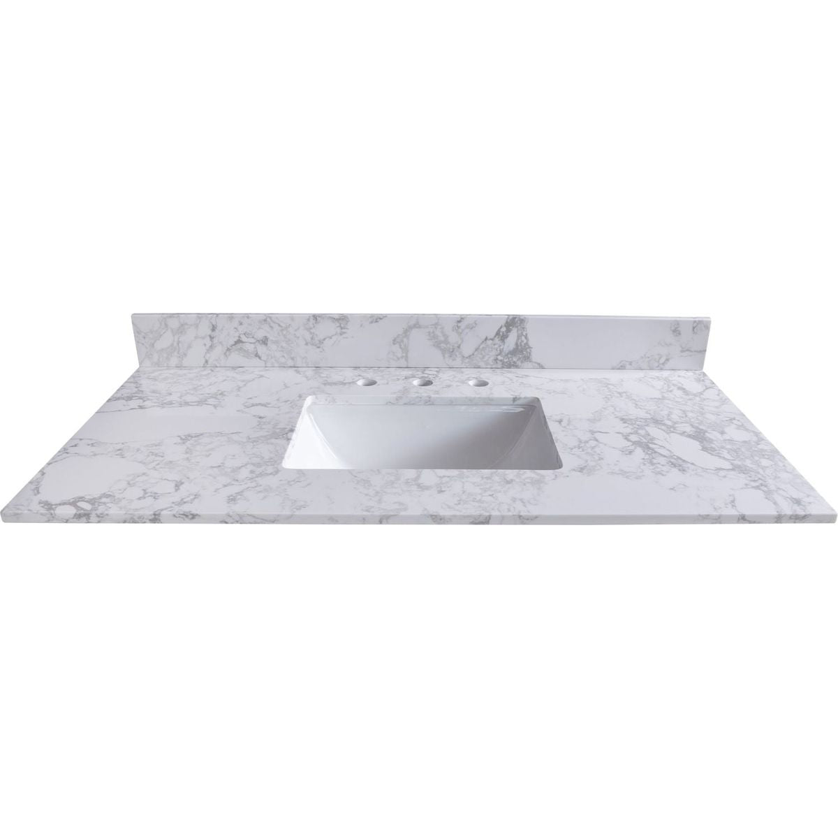 49"x22" bathroom stone vanity top engineered stone carrara white marble color with rectangle undermount ceramic sink and 3 faucet hole with back splash .