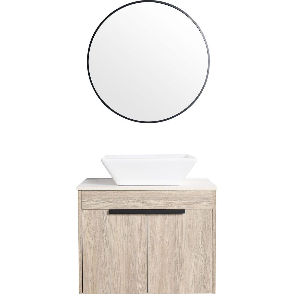 24" Modern Design Float Bathroom Vanity With Ceramic Basin Set, Wall Mounted White Oak Vanity With Soft Close Door, KD-PackingD-Packing Pieces