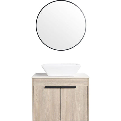 24" Modern Design Float Bathroom Vanity With Ceramic Basin Set, Wall Mounted White Oak Vanity With Soft Close Door, KD-PackingD-Packing Pieces