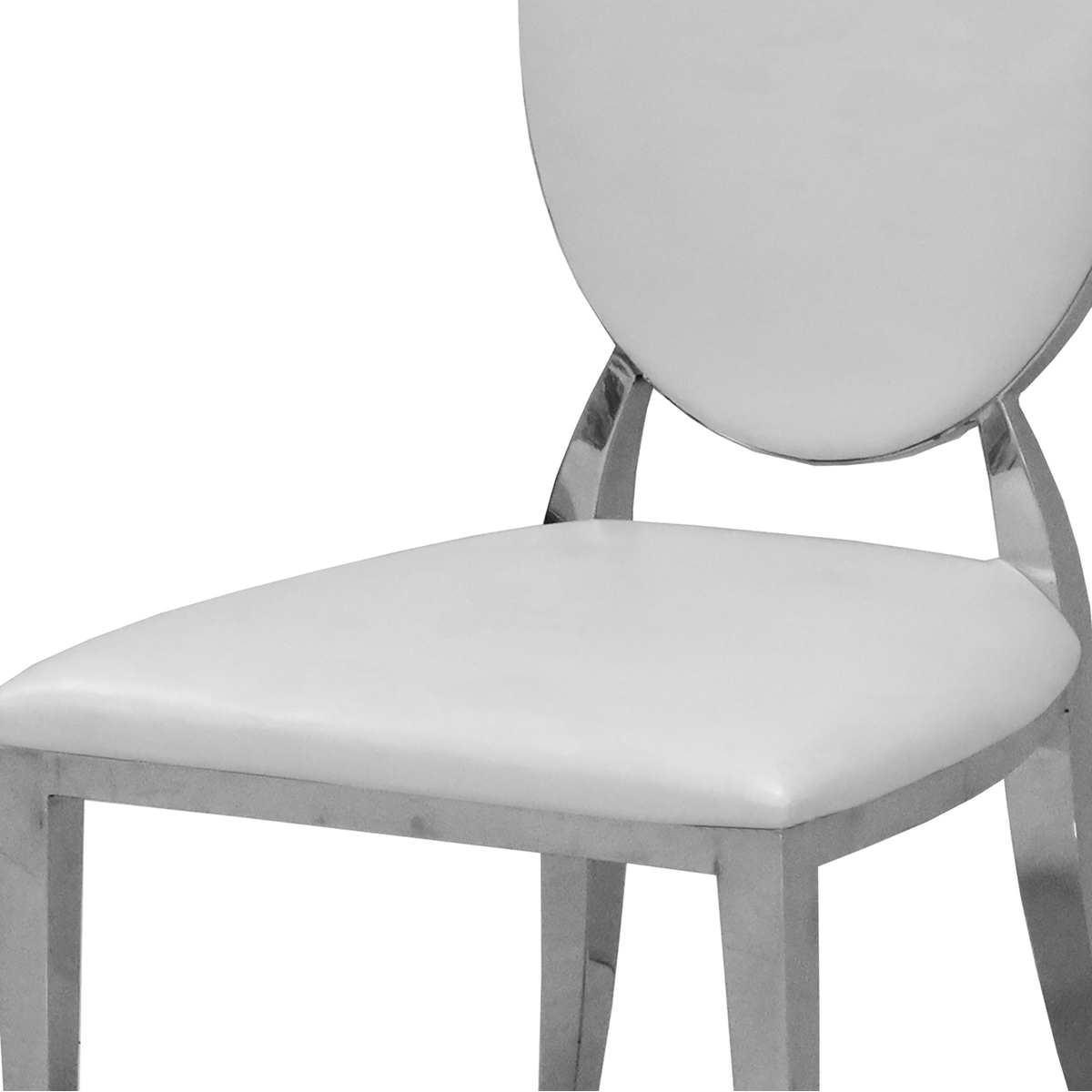 Leatherette Dining Chair Set of 2, Oval Backrest Design and Stainless Steel Legs