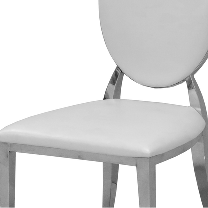 Leatherette Dining Chair Set of 2, Oval Backrest Design and Stainless Steel Legs