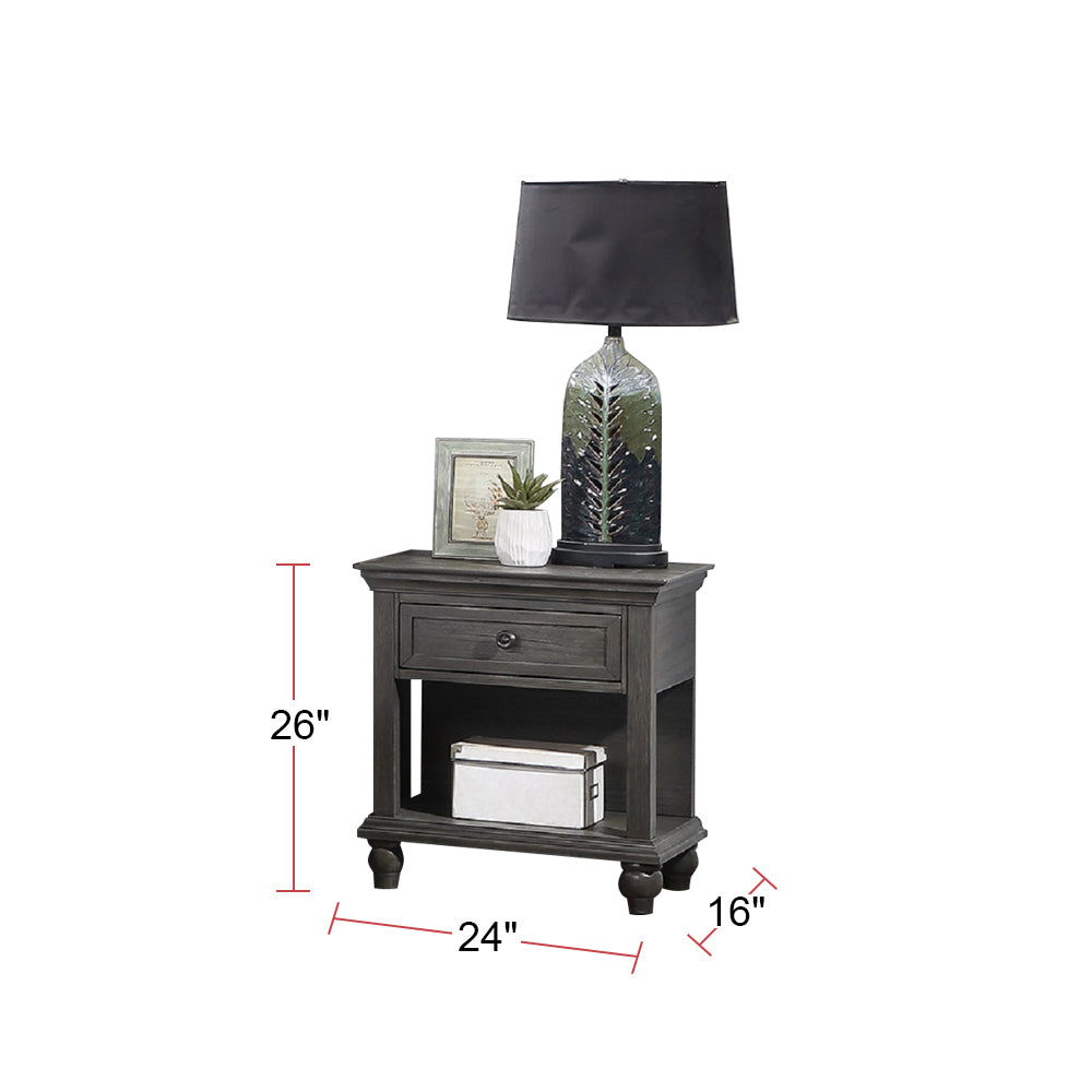 1 Drawer Nightstand with Bottom Shelf In Grey