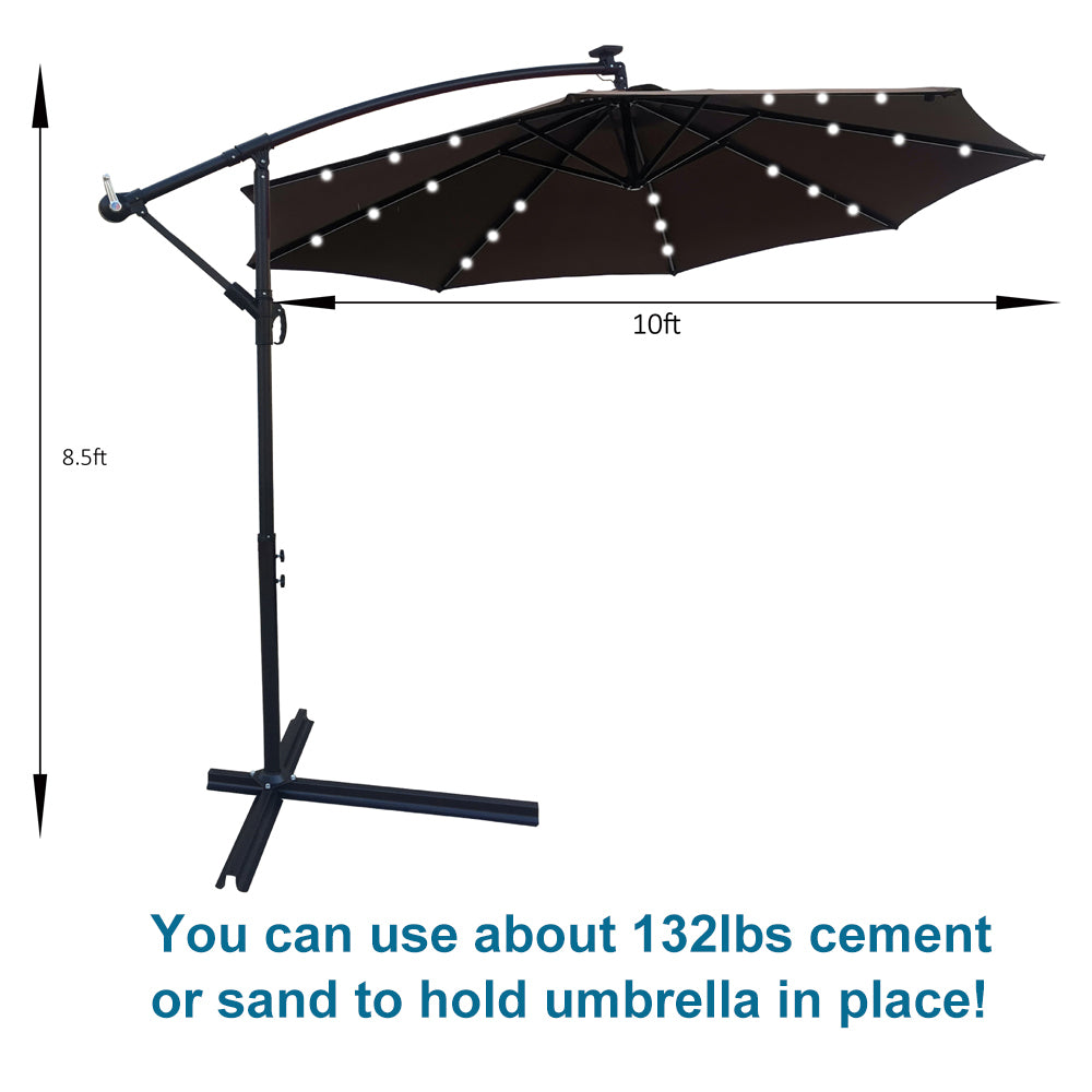 10 ft Outdoor Patio Umbrella Solar Powered LED Lighted Sun Shade Market Waterproof 8 Ribs Umbrella with Crank and Base for Garden Deck Backyard Pool - Streamdale Furniture