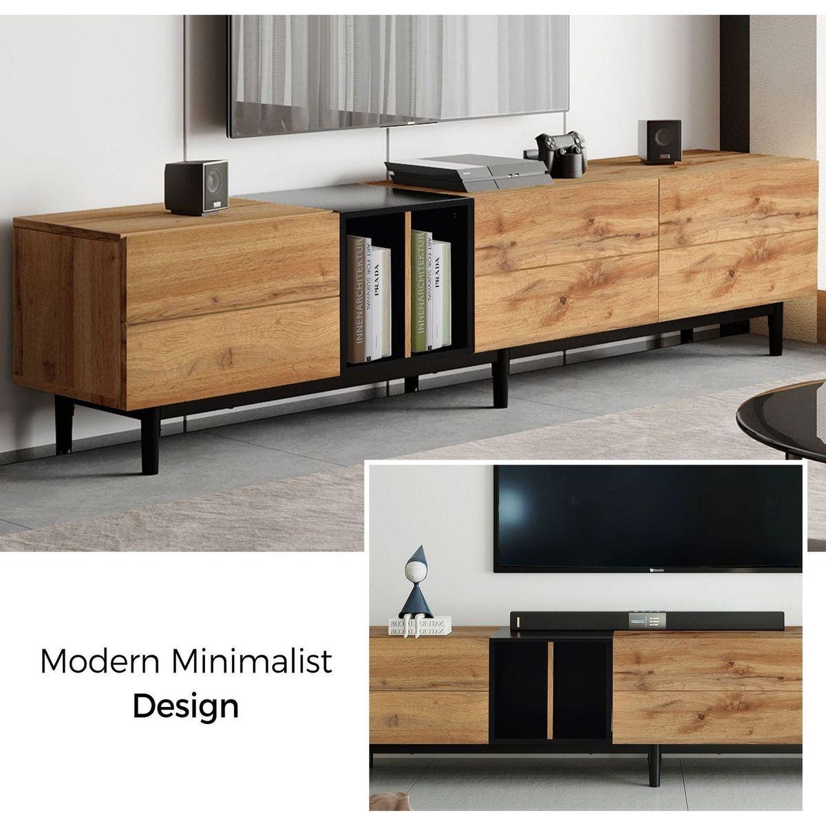 Modern TV Stand for 80" TV with 3 Doors, Media Console Table, Entertainment Center with Large Storage Cabinet for Living Room, Bedroom