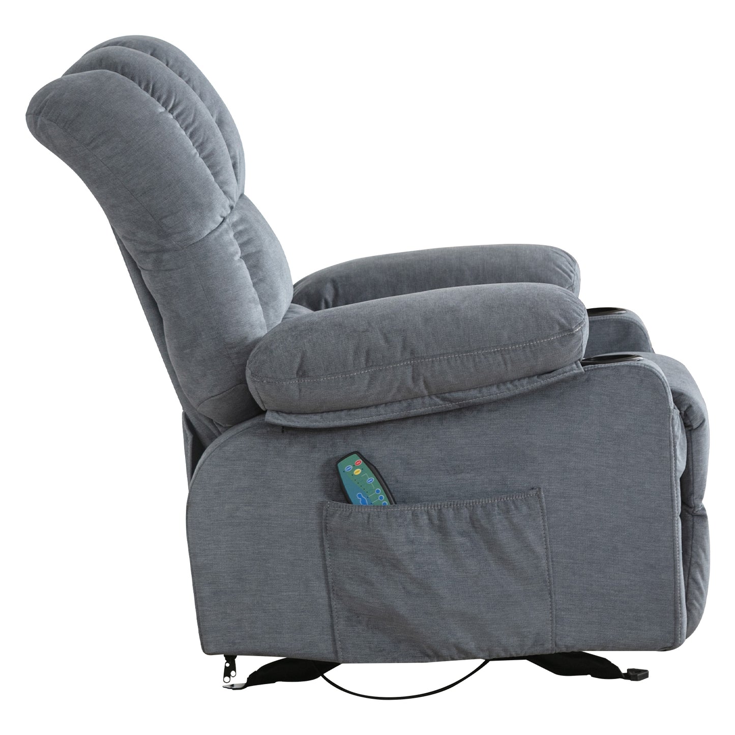 Recliner Chair Massage Heating sofa with USB and side pocket, 2 Cup Holders (Blue)