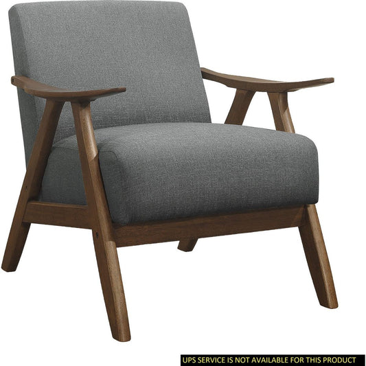 Modern Home Furniture Gray Fabric Upholstered 1pc Accent Chair Walnut Finish Wood Cushion Back and Seat Furniture