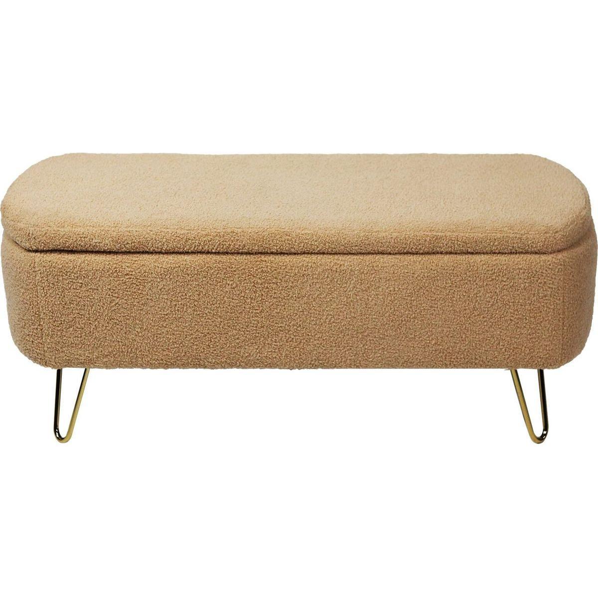 Camel Storage Ottoman Bench for End of Bed Gold Legs, Modern Camel Faux Fur Entryway Bench Upholstered Padded with Storage for Living Room Bedroom