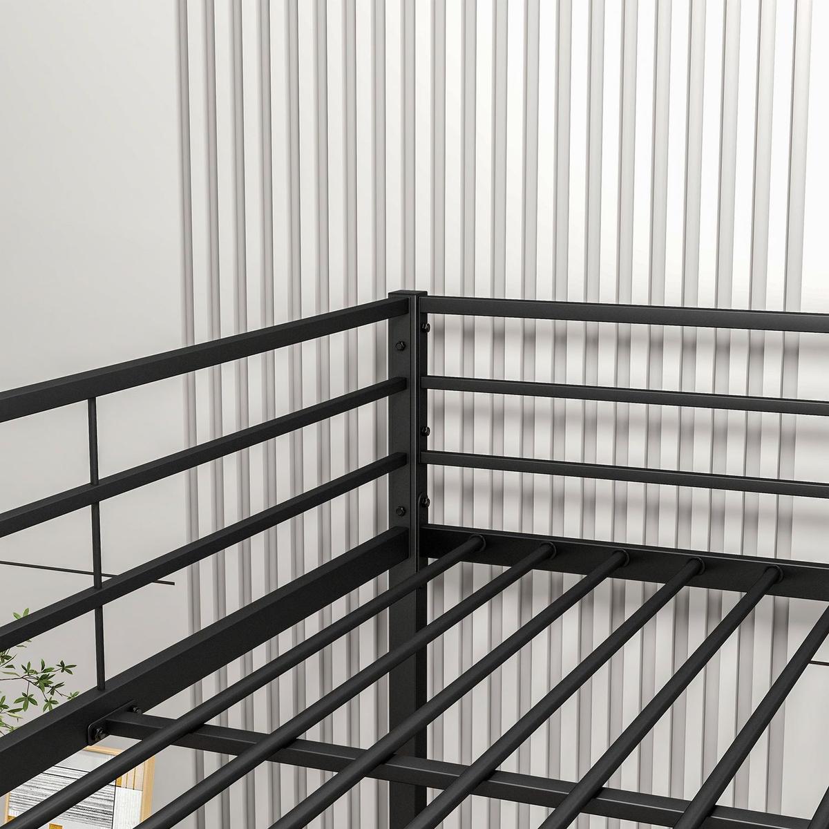 Metal Bunk Bed Full Over Full, Bunk Bed Frame with Safety Guard Rails, Heavy Duty Space-Saving Design, Easy Assembly Black