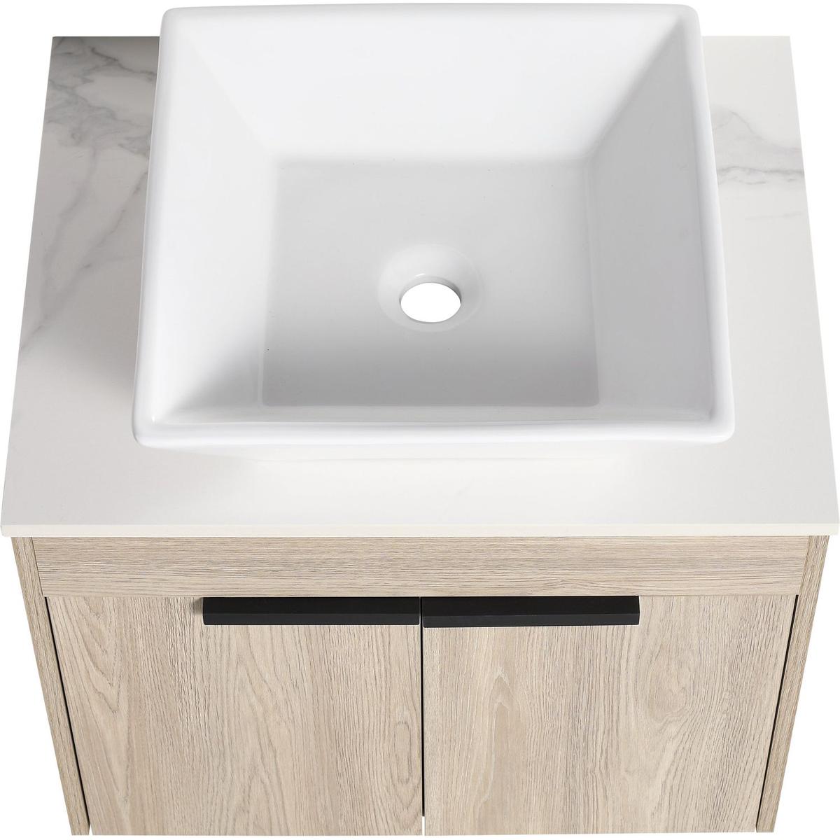 24" Modern Design Float Bathroom Vanity With Ceramic Basin Set, Wall Mounted White Oak Vanity With Soft Close Door, KD-PackingD-Packing Pieces