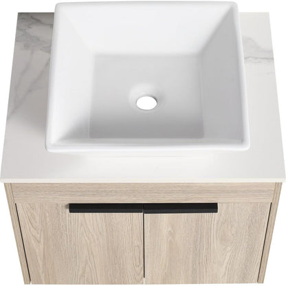 24" Modern Design Float Bathroom Vanity With Ceramic Basin Set, Wall Mounted White Oak Vanity With Soft Close Door, KD-PackingD-Packing Pieces