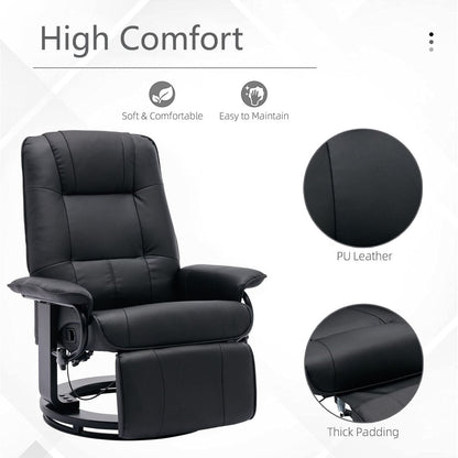 Faux Leather Manual Recliner, Adjustable Swivel Lounge Chair with Footrest, Can Rotate 360 Degrees, L-right Angle Curved Wooden Frame, Armrest and Wrapped Wood Base for Living Room, Black