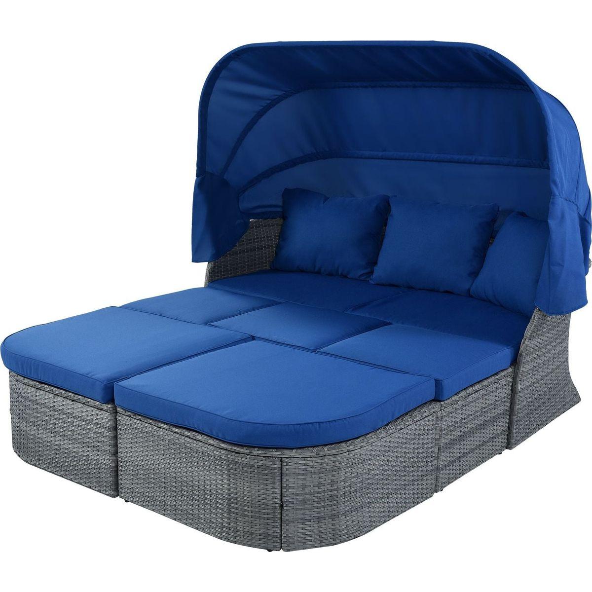 Outdoor Patio Furniture Set Daybed Sunbed with Retractable Canopy Conversation Set Wicker Furniture