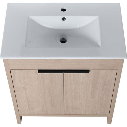 30 Inch Freestanding Bathroom Vanity with White Ceramic Sink & 2 Soft-Close Cabinet Doors