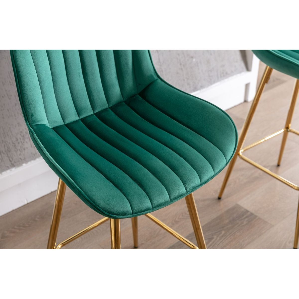 26 Inch Set of 2 Bar Stools, with Chrome Footrest Velvet Fabric Counter Stool Golden Leg Simple Bar Stool, GREEN