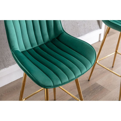 26 Inch Set of 2 Bar Stools, with Chrome Footrest Velvet Fabric Counter Stool Golden Leg Simple Bar Stool, GREEN