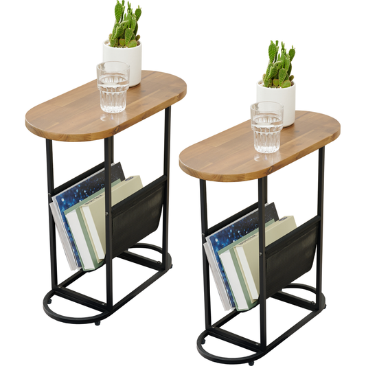 Acacia Oval Small Side Tables Living Room Small Space With Magazines Organizer Storage Space (Set of 2)