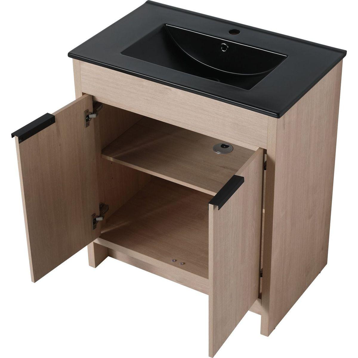 30 Inch Freestanding Bathroom Vanity with Black Ceramic Sink & 2 Soft-Close Cabinet Doors (BVB02430PLO-BL9075BK),W1286S00019