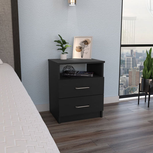 Napoles Nightstand, End Table, Side Table Superior Top, Two Drawers, One Shelf -Black