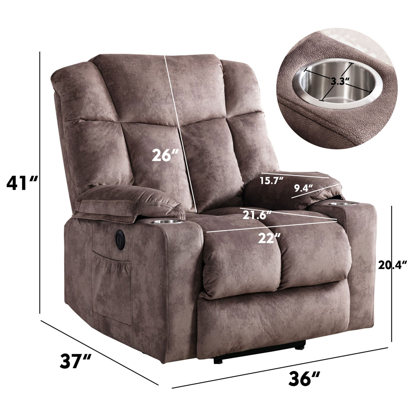 Power Lift Recliner Chair For Elderly, 3 Positions Reclining Chairs With 2 Cup Holders, Electric Sofa Recliner for Livingroom, Comfy Theater Recliner With USB Port, Washable Chair Covers