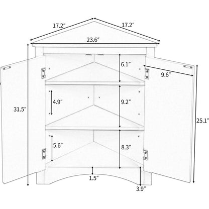 Oak Triangle Bathroom Storage Cabinet with Adjustable Shelves, Freestanding Floor Cabinet for Home Kitchen