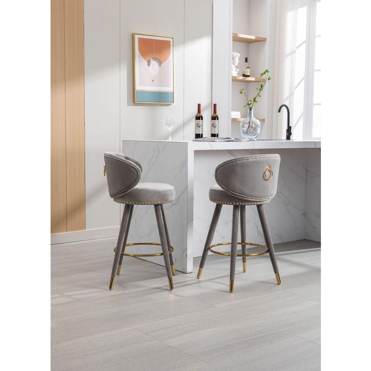 Counter Height Bar Stools Set of 2 for Kitchen Counter Solid Wood Legs with a fixed height of 360 degrees