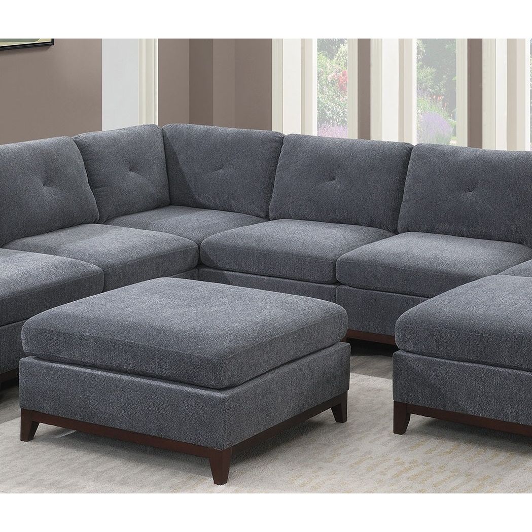 Ash Grey Chenille Fabric Modular Sectional 9pc Set Living Room Furniture Corner Sectional Couch 3x Corner Wedge 4x Armless Chairs and 2x Ottomans Tufted Back Exposed Wooden Base