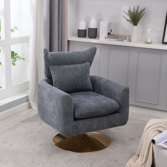 Classic Mid-Century 360-degree Swivel Accent Chair, Dusty Blue Linen