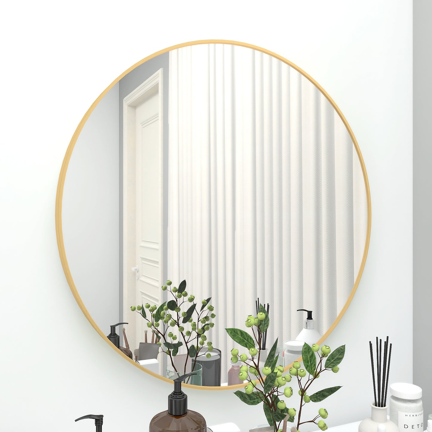 28" Wall Circle Mirror Large Round Gold Farmhouse Circular Mirror for Wall Decor Big Bathroom Make Up Vanity Mirror Entryway Mirror