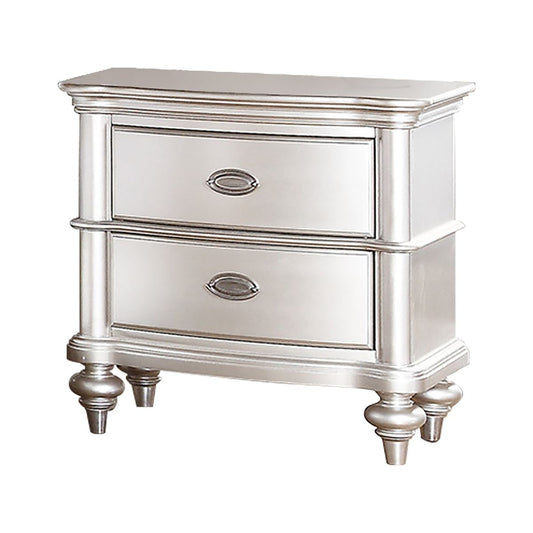 Wood Nightstand with 2 Drawer in Antique Silver