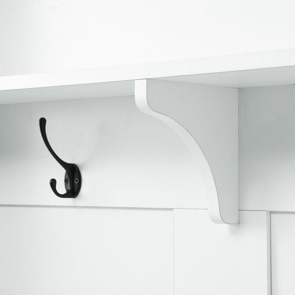 Modern Style Hall Tree with Storage Cabinet and 2 Large Drawers, Widen Mudroom Bench with 5 Coat Hooks, White