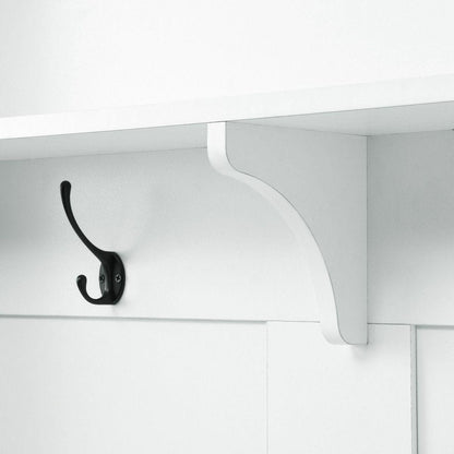 Modern Style Hall Tree with Storage Cabinet and 2 Large Drawers, Widen Mudroom Bench with 5 Coat Hooks, White