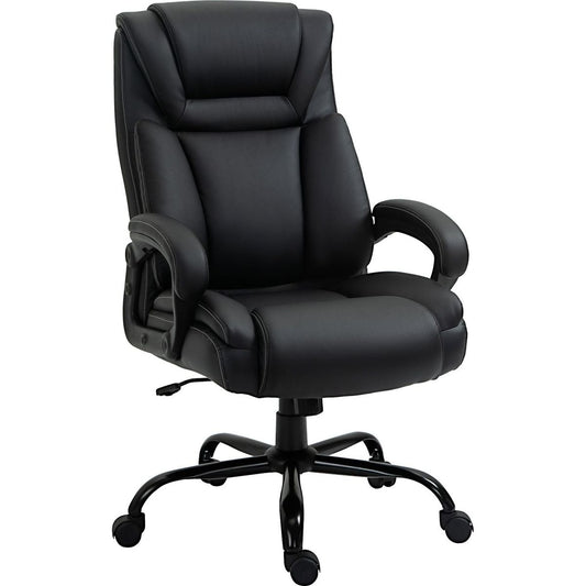 Big and Tall 400lbs Executive Office Chair with Wide Seat, Computer Desk Chair with High Back PU Leather Ergonomic Upholstery, Adjustable Height and Swivel Wheels, Black