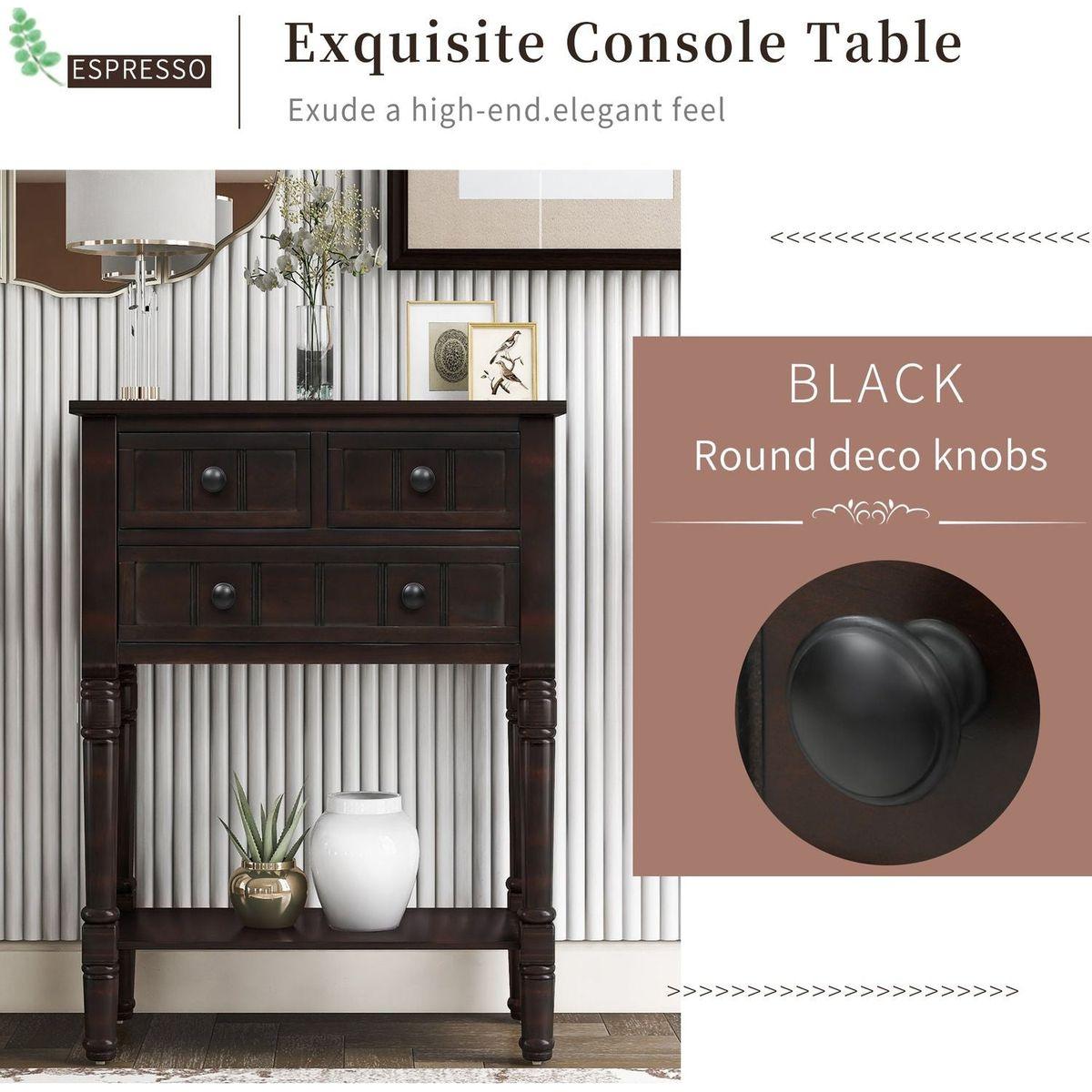 Narrow Console Table, Slim Sofa Table with Three Storage Drawers and Bottom Shelf for Living Room, Easy Assembly (Espresso) - Streamdale Furniture