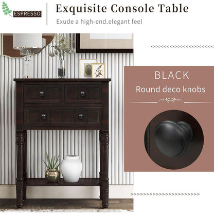 Narrow Console Table, Slim Sofa Table with Three Storage Drawers and Bottom Shelf for Living Room, Easy Assembly (Espresso) - Streamdale Furniture