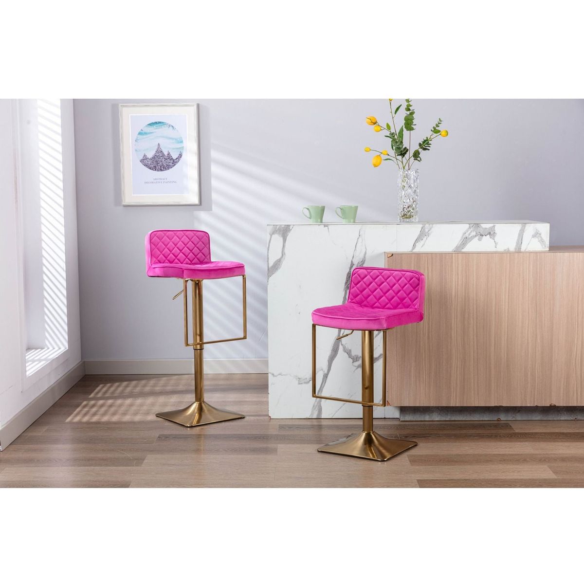 Bar Stools - Swivel Barstool Chairs with Back, Modern Pub Kitchen Counter Height, velvet