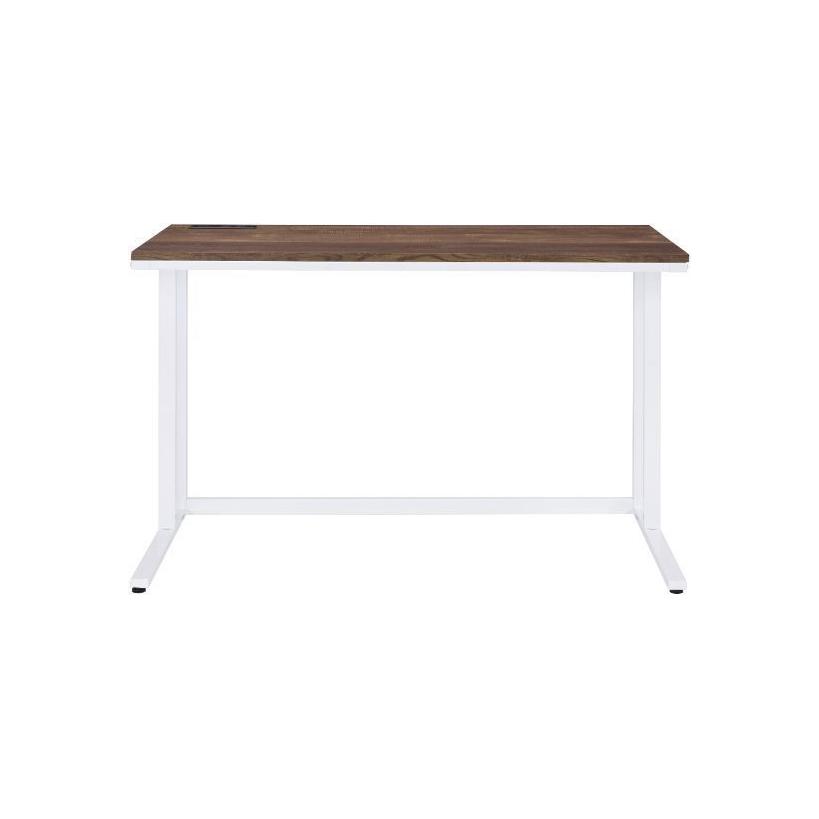 Tyrese Built-in USB Port Writing Desk, Walnut & White Finish