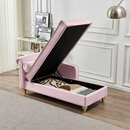 Modern Upholstery Chaise Lounge Chair with Storage Velvet (Pink)