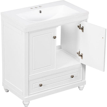 30" Bathroom Vanity with Sink, Combo, Cabinet with Doors and Drawer, Solid Frame and MDF Board, White