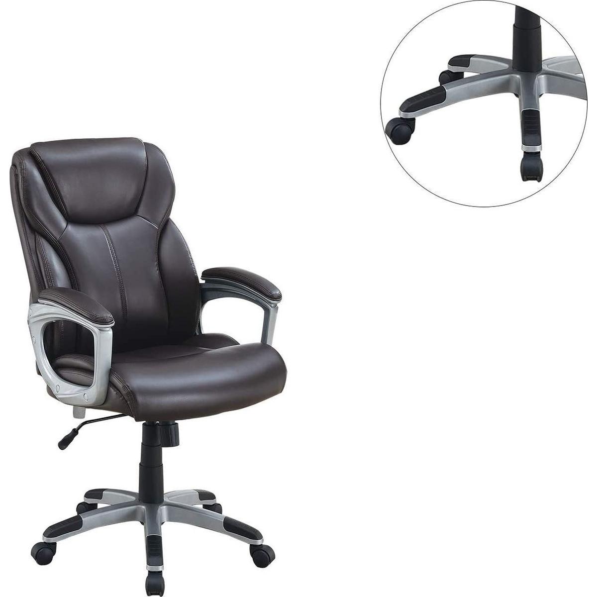 1pc Office Chair Brown Color Cushioned Headrest Adjustable Height Executive Chair Armrest Lumbar Support Work Relax