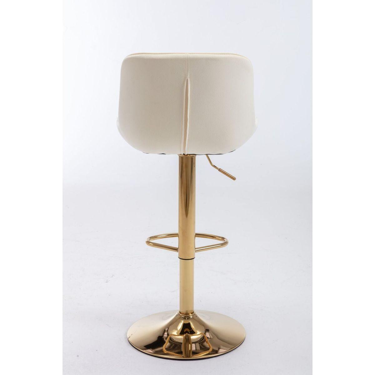 Chrome Footrest and Base Swivel Height Adjustable Mechanical Lifting Velvet + Golden Leg Simple Bar Stool, Set of 2, Ivory - Streamdale Furniture