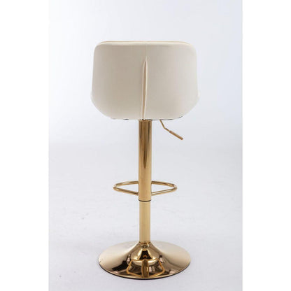 Chrome Footrest and Base Swivel Height Adjustable Mechanical Lifting Velvet + Golden Leg Simple Bar Stool, Set of 2, Ivory - Streamdale Furniture